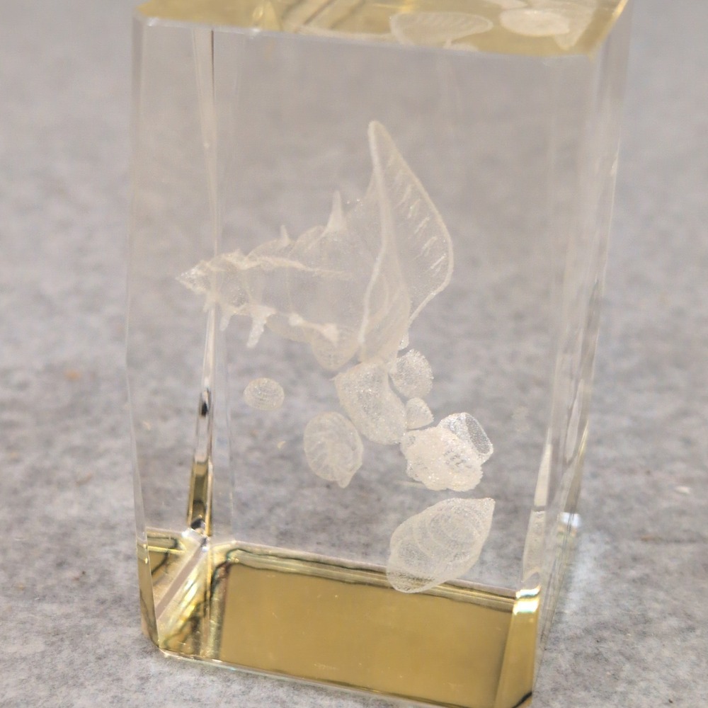 Destin Florida 3D Laser Etched Seashell Acrylic Paperweight Gold Base Souvenir - Picture 2 of 3